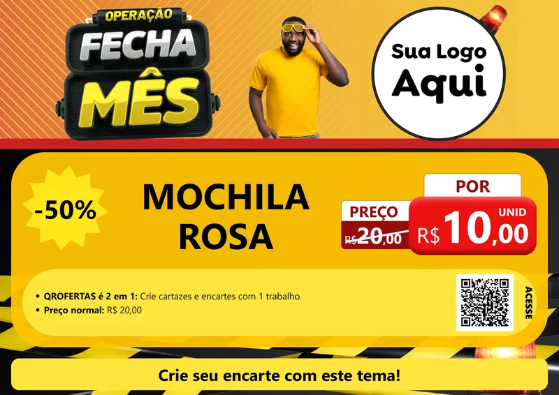 Modelo de Cartaz para Cartaz A4 Horizontal com o tema Operação Fecha Mês para Papelaria