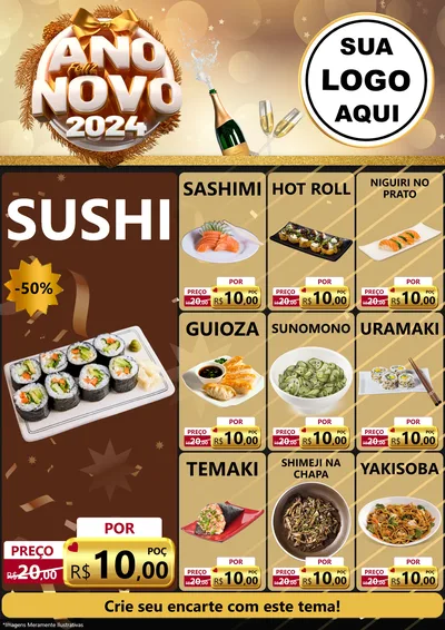 Modelo de Encarte para Encarte A4 Vertical com o tema Feliz Ano Novo 2027 para Comida japonesa