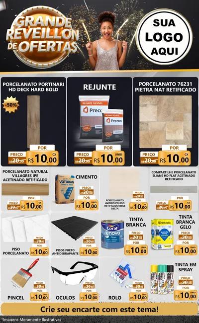 Modelo de Encarte para Encarte Grande com o tema Grande Réveillon de Ofertas para Pisos e revestimentos