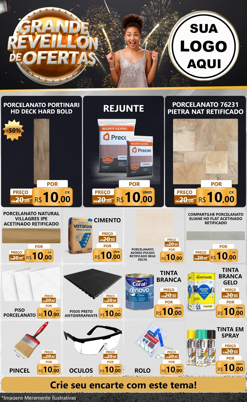 Modelo de Encarte para Encarte Grande com o tema Grande Réveillon de Ofertas para Pisos e revestimentos