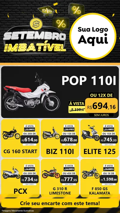 Modelo de Rede Social para Stories com o tema Setembro Imbatível para Concessionaria de Motos