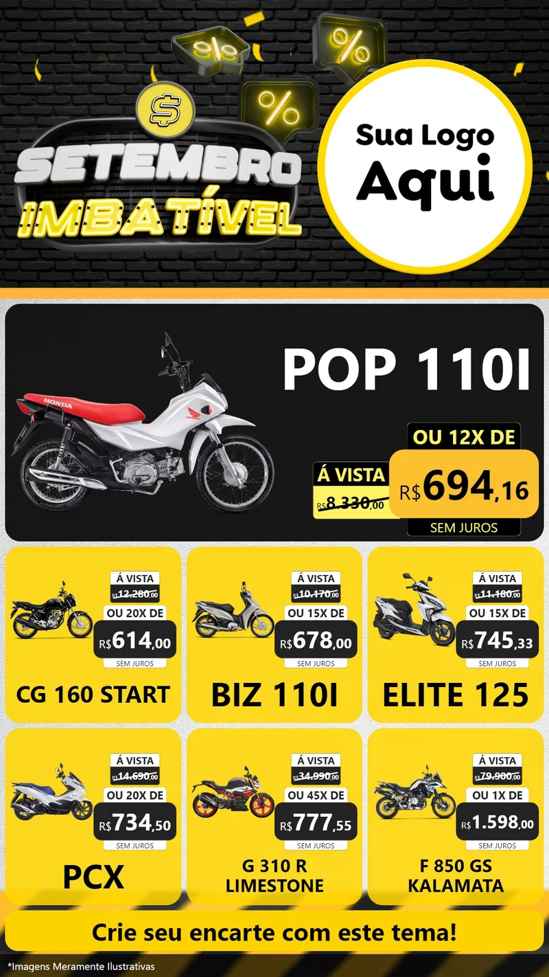 Modelo de Rede Social para Stories com o tema Setembro Imbatível para Concessionaria de Motos