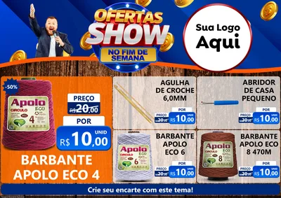 Modelo de Encarte para Encarte A4 Horizontal com o tema Ofertas Show No Fim De Semana para Armarinho e Aviamentos