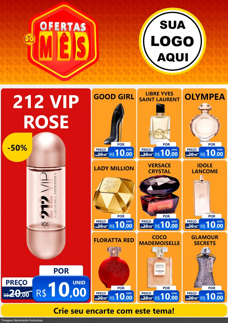 Modelo de Encarte para Encarte A4 Vertical com o tema Ofertas do Mês para Perfumes