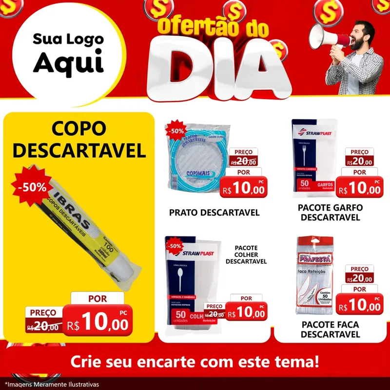 Modelo de Rede Social para Feed Facebook com o tema Ofertão do dia para Embalagens