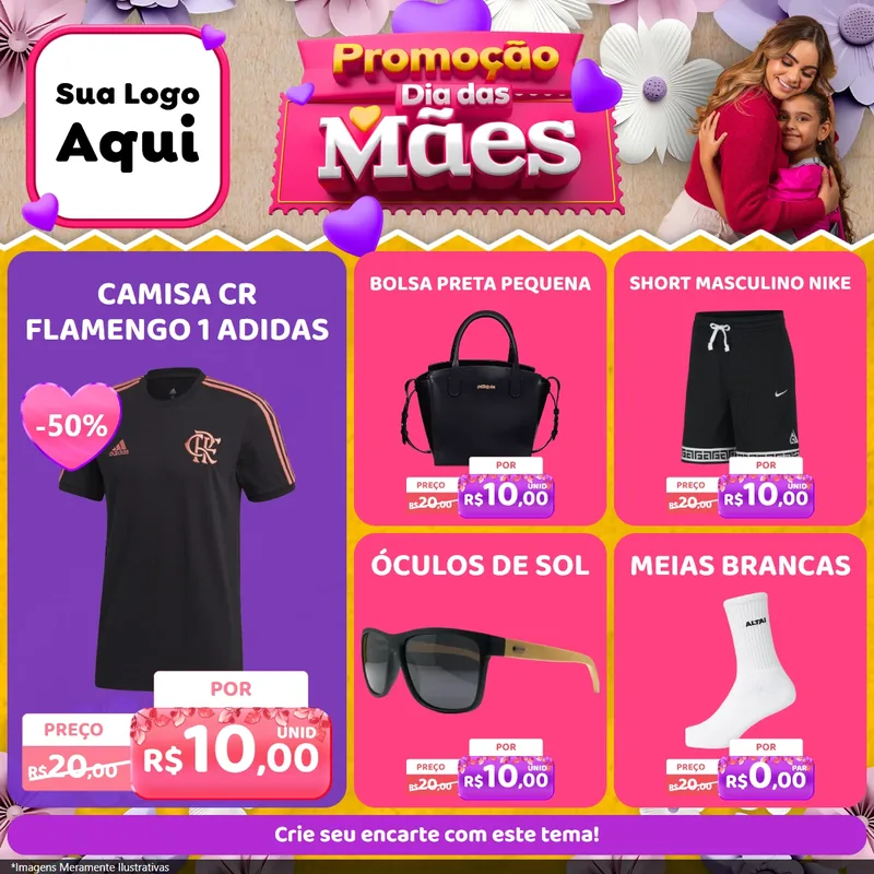 Modelo de Rede Social para Feed Facebook com o tema Promoção Dia das Mães para Roupas e acessórios
