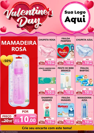 Modelo de Encarte para Encarte A4 Vertical com o tema Valentine's Day para Bebês