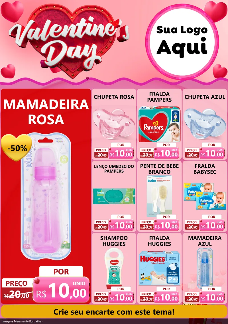 Modelo de Encarte para Encarte A4 Vertical com o tema Valentine's Day para Bebês