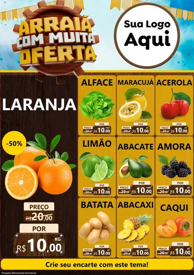 Modelo de Encarte para Encarte A4 Vertical com o tema Ofertas de São João - Junina para Hortifrúti