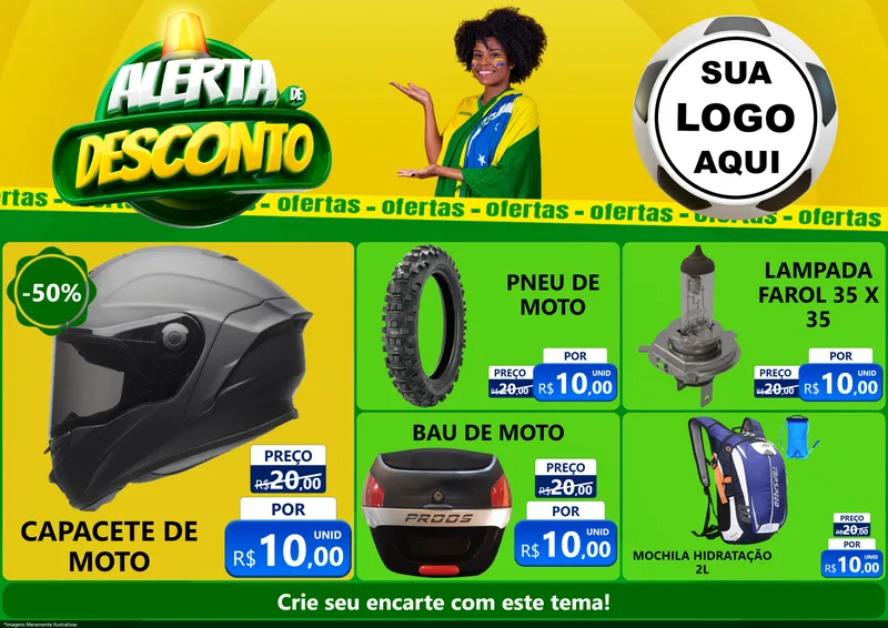 Modelo de Encarte para Encarte A4 Horizontal com o tema Alerta de Desconto para Moto peças