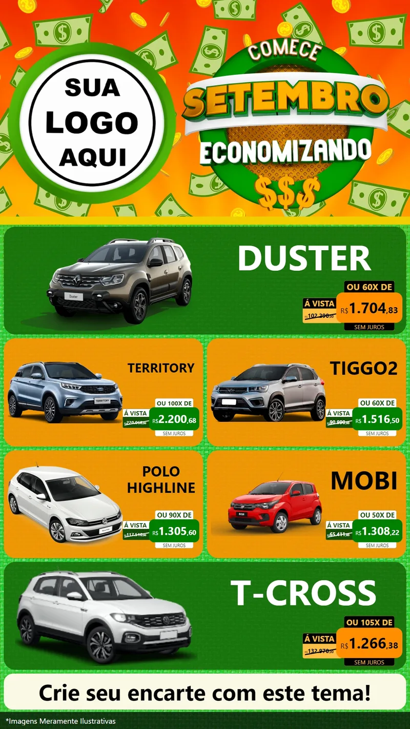 Modelo de TV para TV Vertical com o tema Comece Setembro Economizando para Concessionaria de Carros