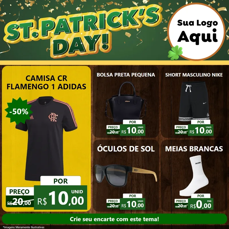 Modelo de Rede Social para Feed Facebook com o tema St Patriks Day para Roupas e acessórios