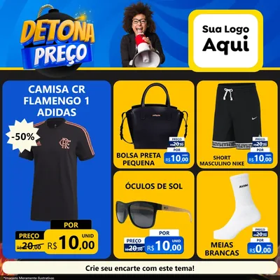 Modelo de Rede Social para Feed Facebook com o tema Detona Preços para Roupas e acessórios