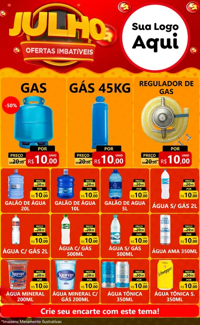 Modelo de Encarte para Encarte Grande com o tema Julho Ofertas Imbatíveis para Água e gás