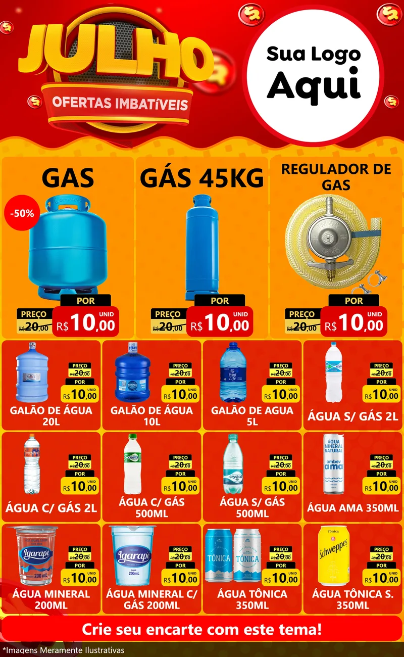 Modelo de Encarte para Encarte Grande com o tema Julho Ofertas Imbatíveis para Água e gás