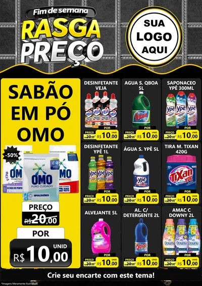 Modelo de Encarte para Encarte A4 Vertical com o tema Fim de Semana Rasga Preço para Produtos de Limpeza