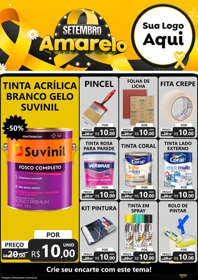Modelo de Encarte para Encarte A4 Vertical com o tema Setembro Amarelo para Tintas e Ferramentas