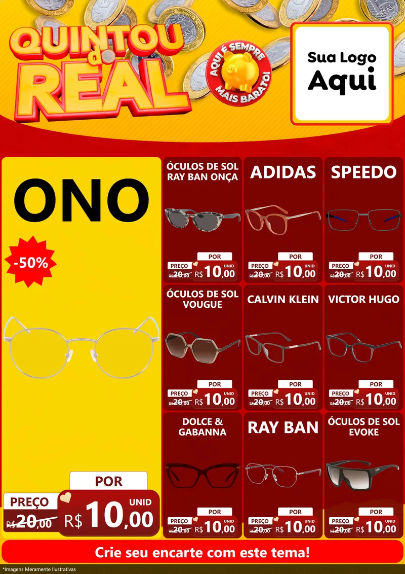 Modelo de Encarte para Encarte A4 Vertical com o tema Quintou do Real para Óticas