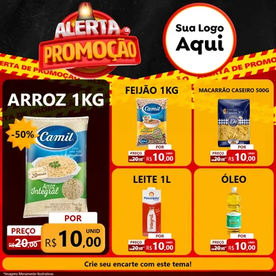 Modelo de Rede Social para Feed Facebook com o tema Alerta de Promoção para Supermercado
