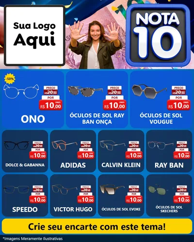 Modelo de Rede Social para Feed Instagram com o tema Nota 10 para Óticas