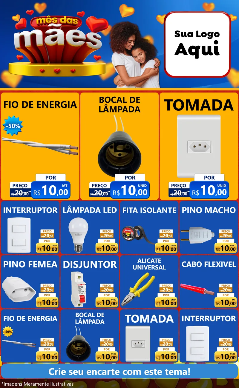 Modelo de Encarte para Encarte Grande com o tema Mês das Mães para Materiais Elétricos