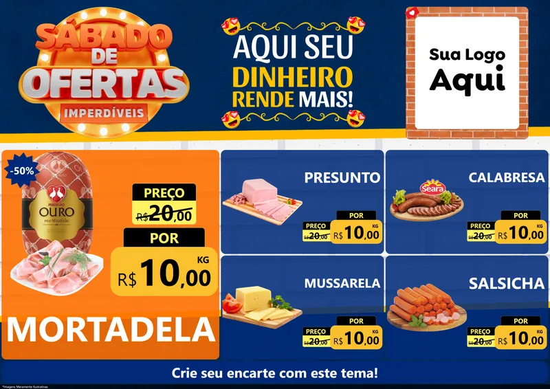 Modelo de Encarte para Encarte A4 Horizontal com o tema Sábado de Ofertas Imperdíveis para Frios e Laticínios