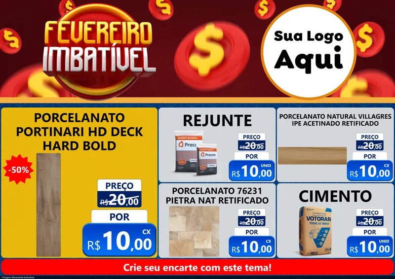 Modelo de Encarte para Encarte A4 Horizontal com o tema Fevereiro Imbatível para Pisos e revestimentos