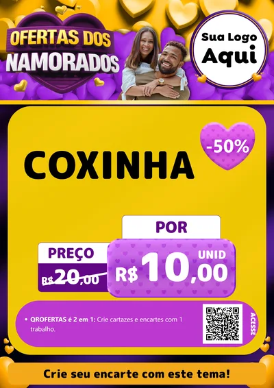 Modelo de Cartaz para Cartaz A4 Vertical com o tema Oferta Dos Namorados para Salgadaria