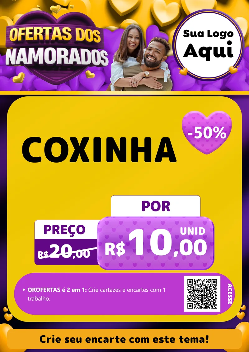 Modelo de Cartaz para Cartaz A4 Vertical com o tema Oferta Dos Namorados para Salgadaria