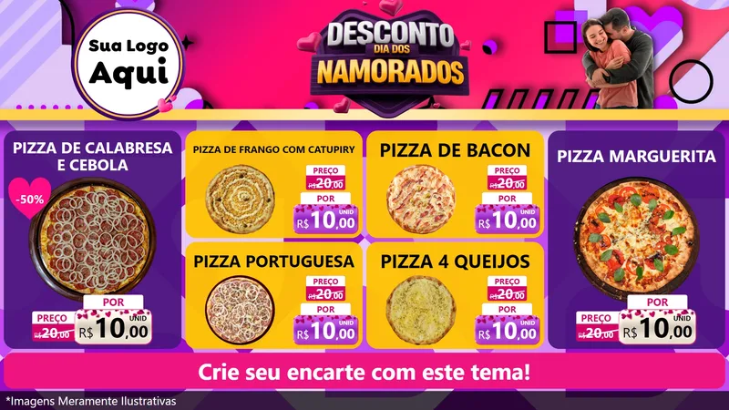Modelo de TV para TV Horizontal com o tema Desconto Dia dos Namorados para Pizzaria