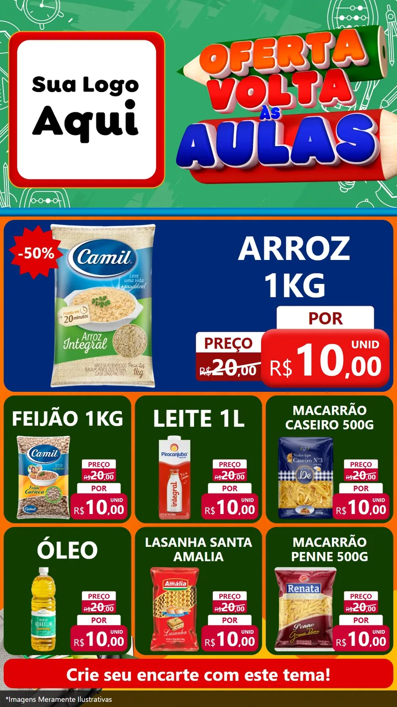 Modelo de Rede Social para Stories com o tema Oferta Volta Às Aulas para Supermercado