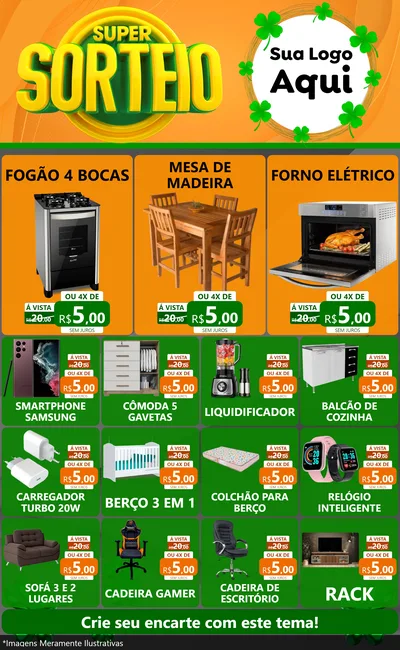 Modelo de Encarte para Encarte Grande com o tema Super Sorteio para Móveis e Eletro