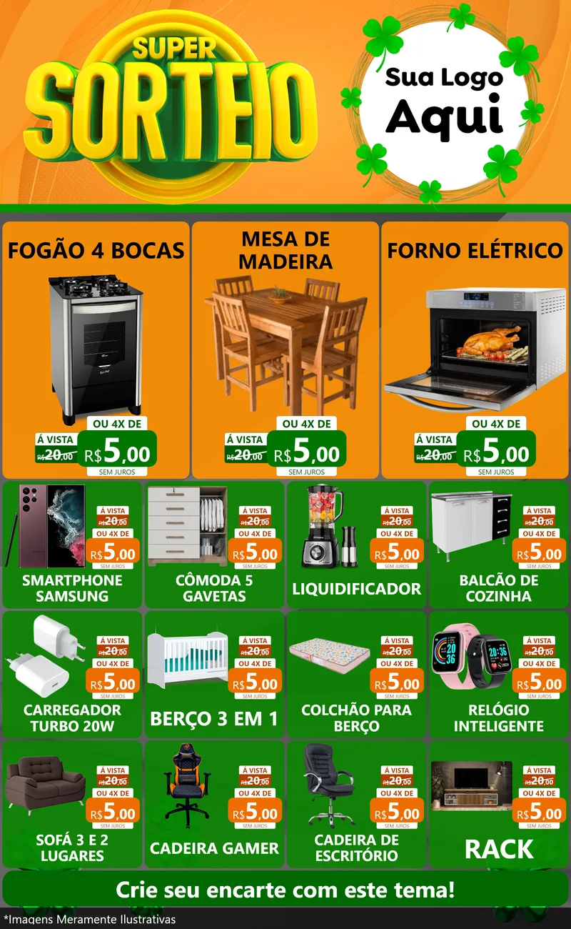 Modelo de Encarte para Encarte Grande com o tema Super Sorteio para Móveis e Eletro