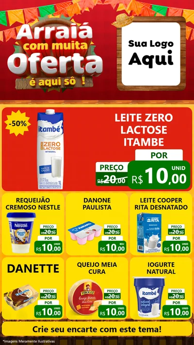 Modelo de Rede Social para Stories com o tema Arraiá Com Muita Oferta - É Aqui Sô! para Frios e Laticínios