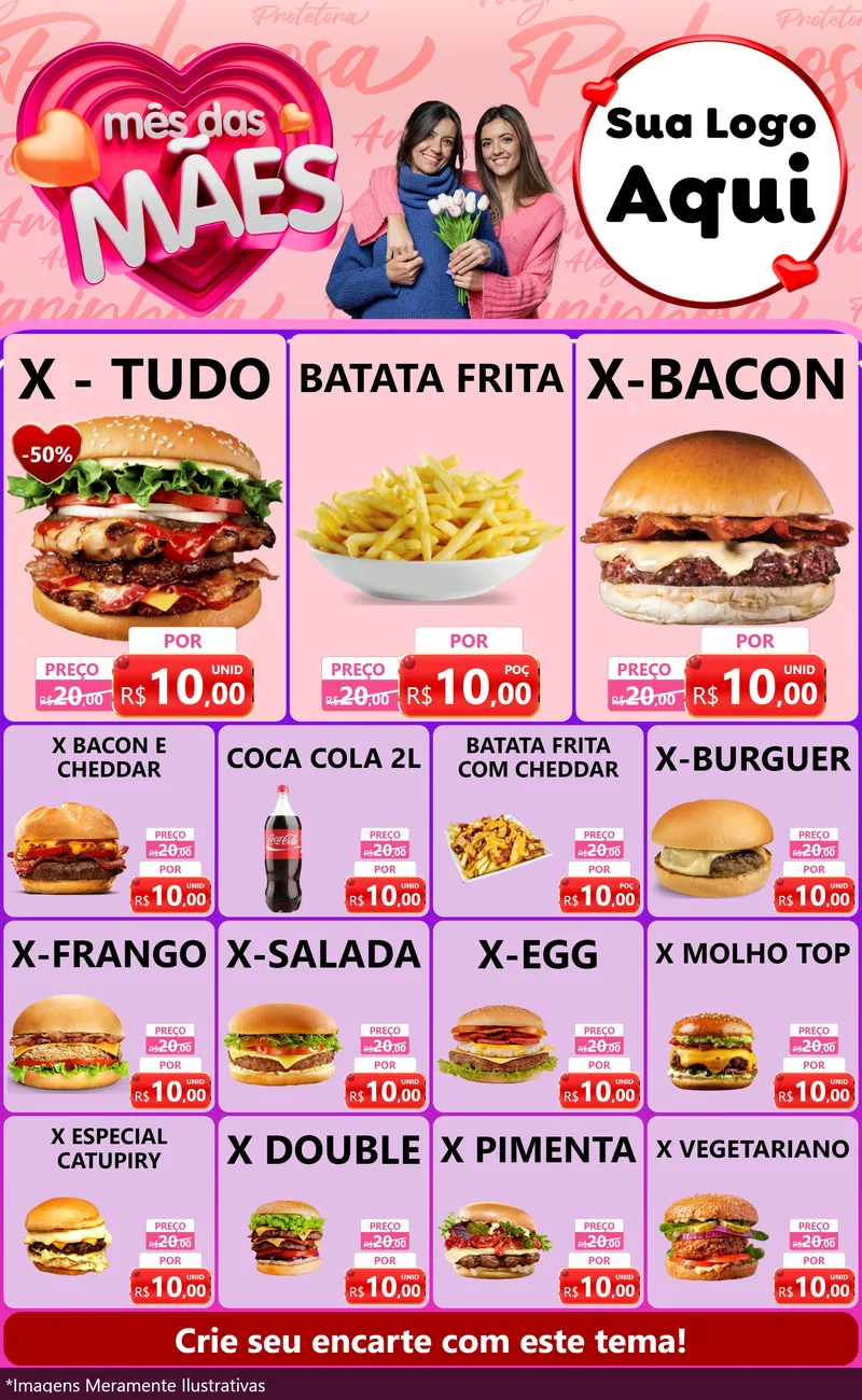 Modelo de Encarte para Encarte Grande com o tema Mês Das Mães para Hamburgueria