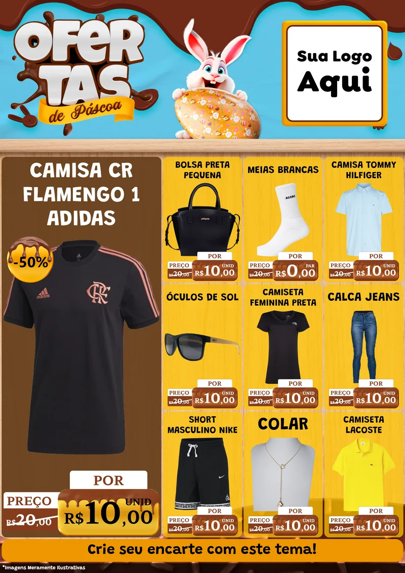 Modelo de Encarte para Encarte A4 Vertical com o tema Ofertas de Páscoa para Roupas e acessórios