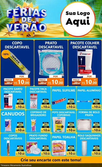 Modelo de Encarte para Encarte Grande com o tema Férias de Verão para Embalagens