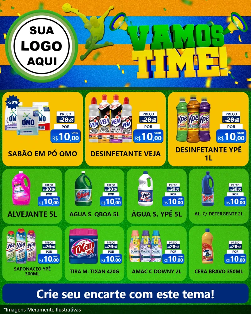 Modelo de Rede Social para Feed Instagram com o tema Vamos Time! para Produtos de Limpeza