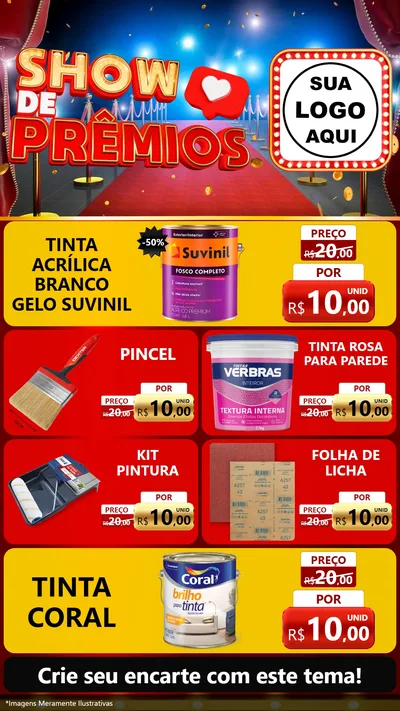 Modelo de TV para TV Vertical com o tema Show de Prêmios para Tintas e Ferramentas