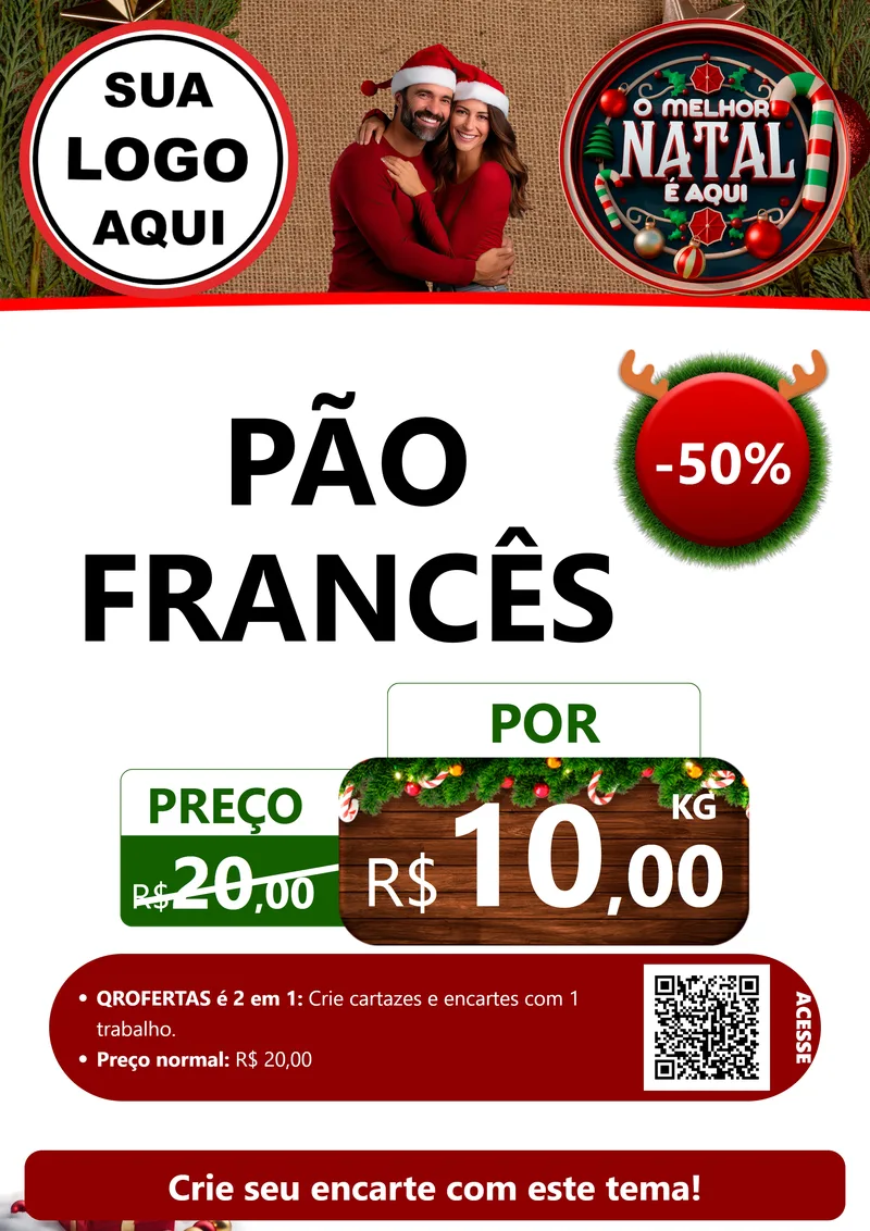 Modelo de Cartaz para Cartaz A4 Vertical com o tema O Melhor Natal É Aqui para Padaria