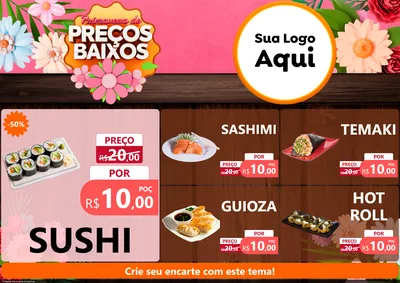 Modelo de Encarte para Encarte A4 Horizontal com o tema Primavera de Preços Baixos para Comida japonesa