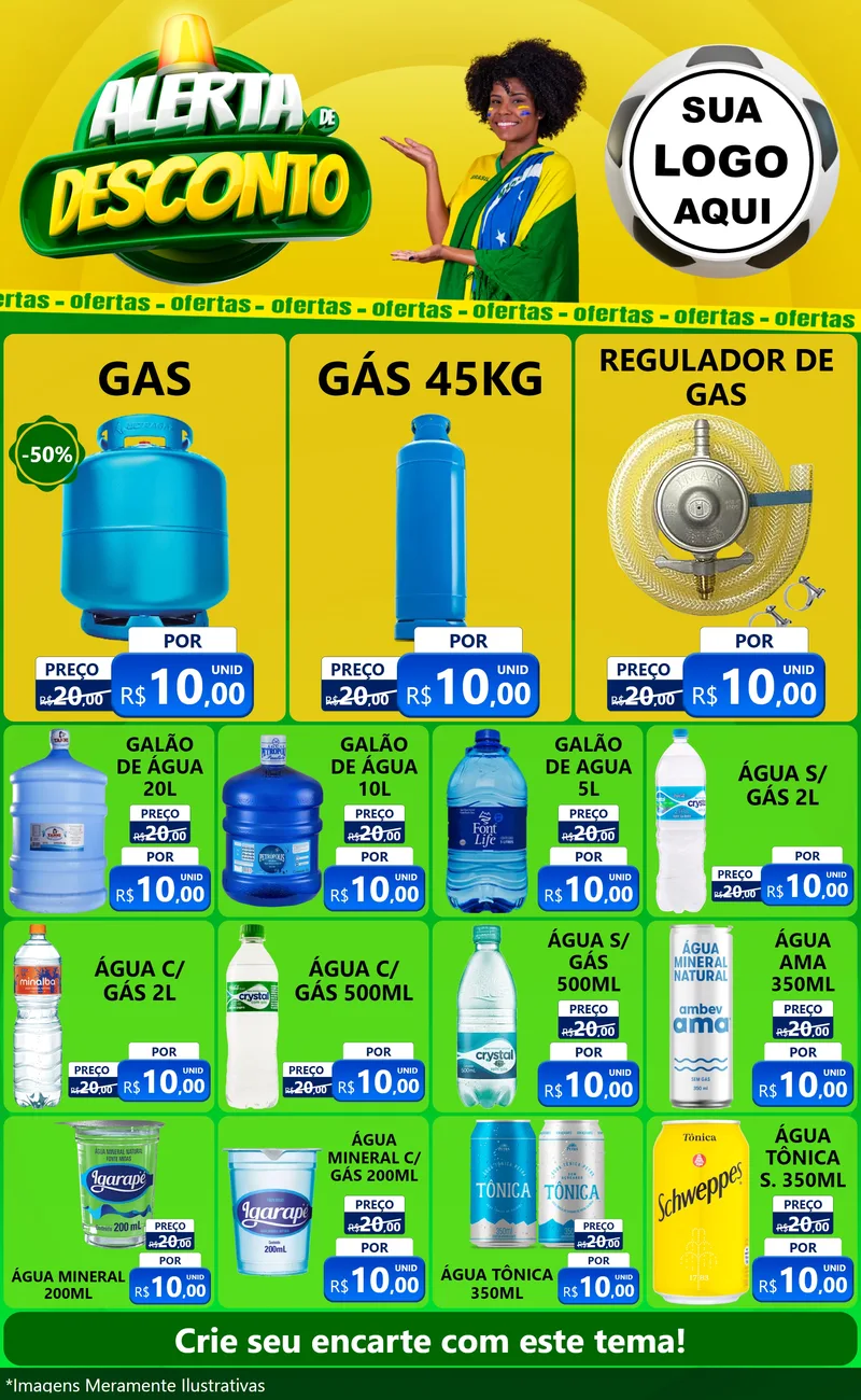 Modelo de Encarte para Encarte Grande com o tema Alerta de Desconto para Água e gás