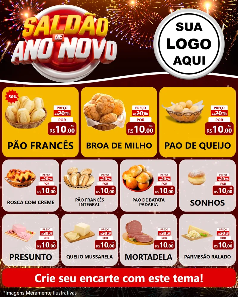 Modelo de Rede Social para Feed Instagram com o tema Saldão de Ano Novo para Padaria