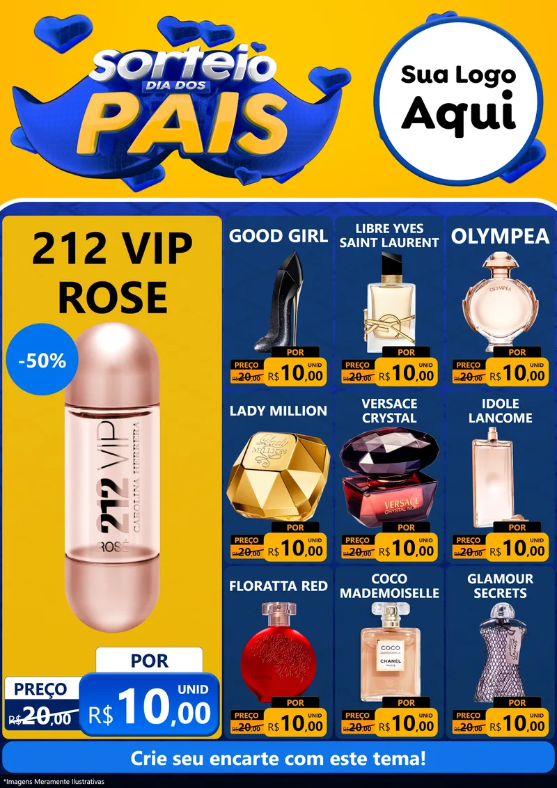 Modelo de Encarte para Encarte A4 Vertical com o tema Sorteio Dia dos Pais para Perfumes