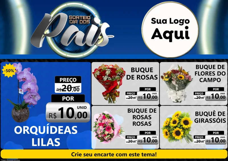 Modelo de Encarte para Encarte A4 Horizontal com o tema Sorteio Dia Dos Pais para Floricultura e jardim