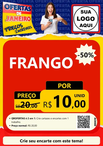 Modelo de Cartaz para Cartaz A4 Vertical com o tema Ofertas de Janeiro - Preços Incríveis para Assados