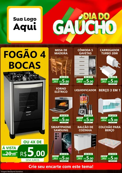 Modelo de Encarte para Encarte A4 Vertical com o tema Dia do Gaúcho para Móveis e Eletro
