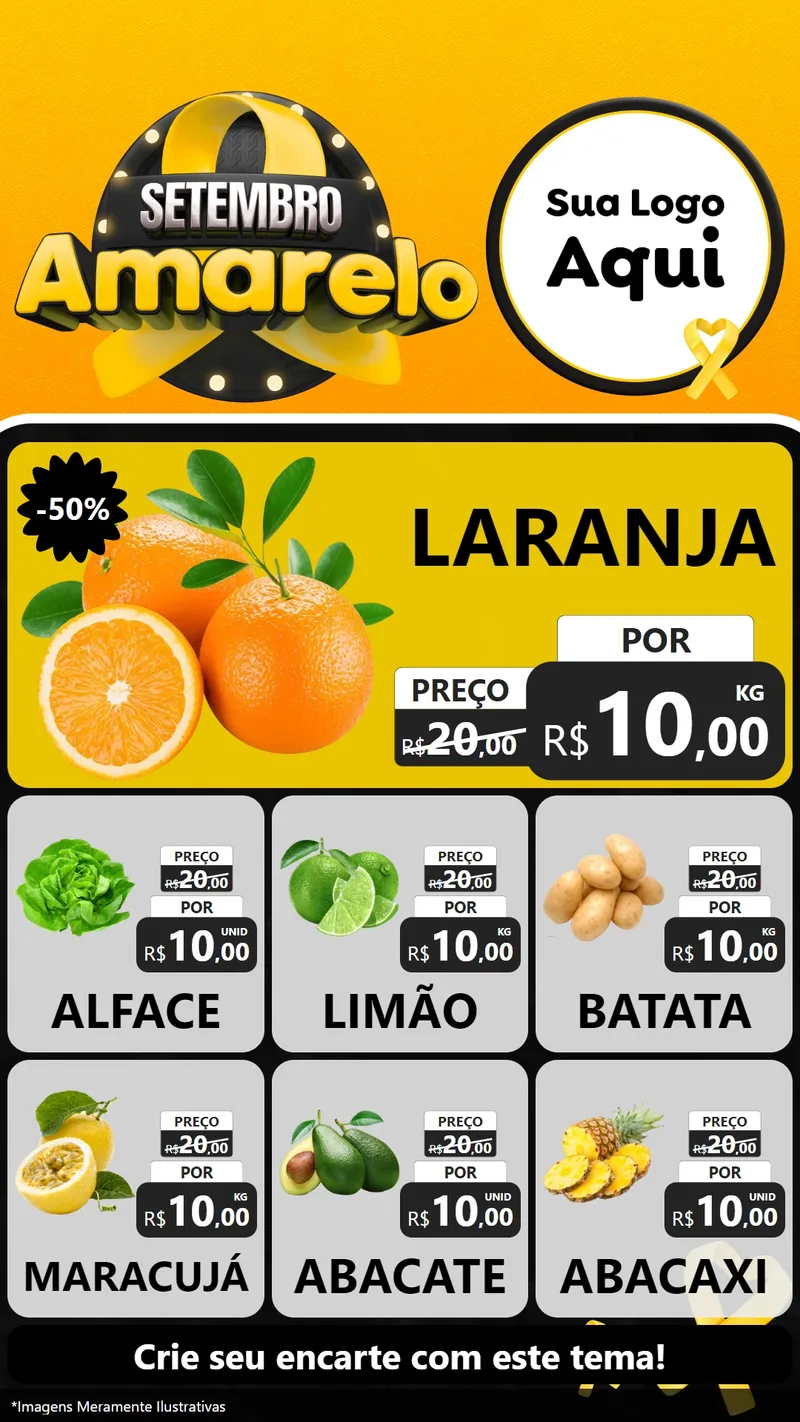Modelo de Rede Social para Stories com o tema Setembro Amarelo para Hortifrúti