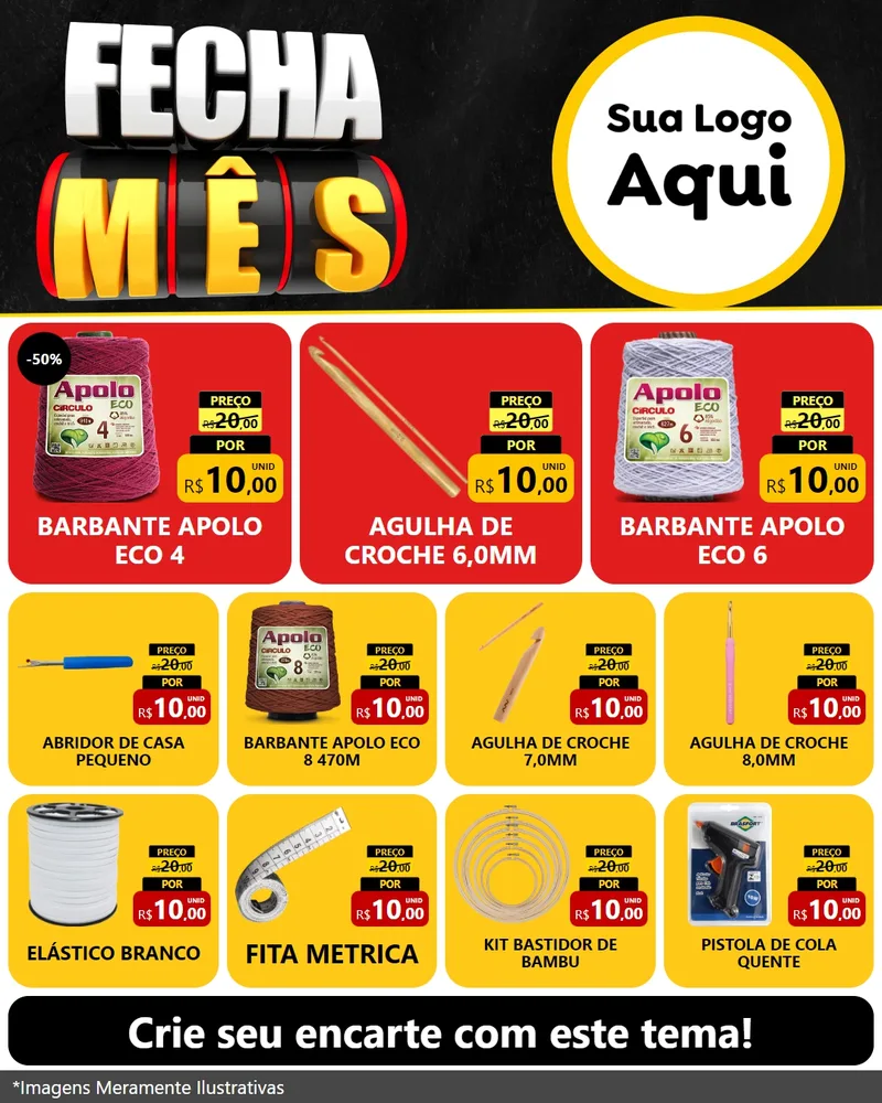 Modelo de Rede Social para Feed Instagram com o tema Fecha Mês para Armarinho e Aviamentos