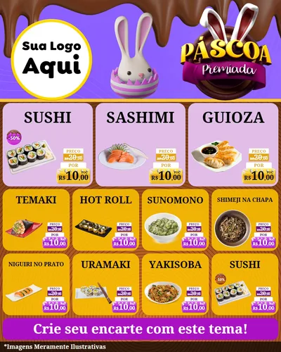 Modelo de Rede Social para Feed Instagram com o tema Páscoa Premiada para Comida japonesa